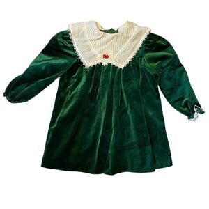 Vintage 80s Youngland Hunter Green Velvet Holiday Dress